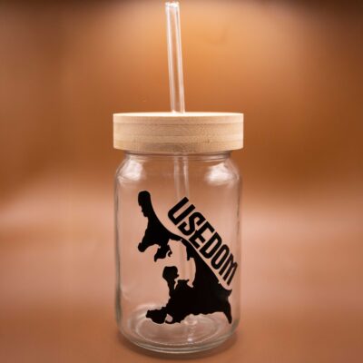 Glasbecher  Usedom mit Deckel und Strohhalm 500ml