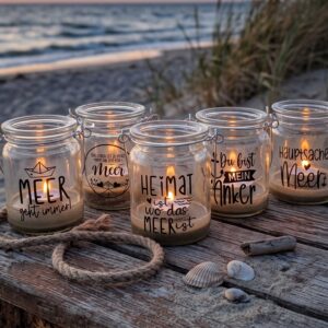 Maritimes Windlicht mit echtem Ostseesand